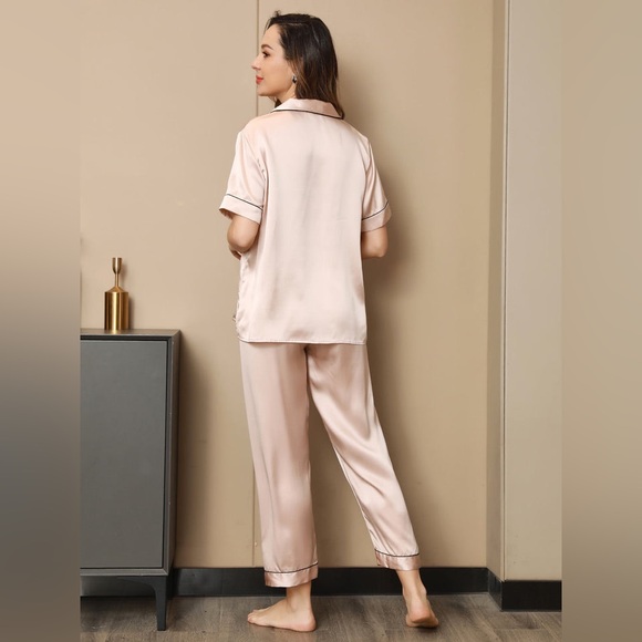 SilkSilky $119 Women's Pure Silk Short Sleeve Button Up Pajamas Set Pink Size M - Picture 2 of 12